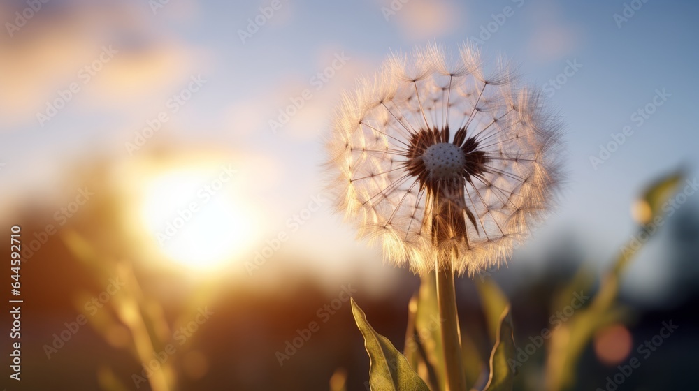 Illustration of a dandelion on a sunset