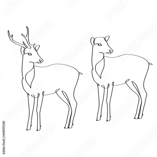 Single continuous line drawing of elegant cute male and female deer for national zoo logo identity.  Animal Hunting Club elements minimalist graphic artwork. 