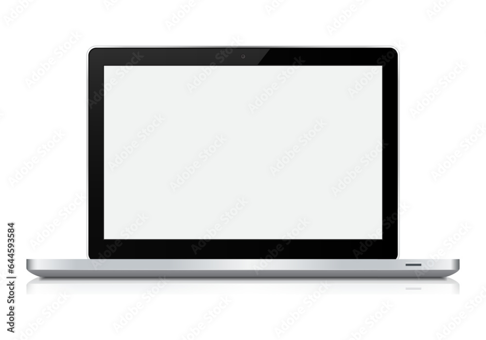 Laptop with blank screen isolated on white background. Realistic open laptop with white aluminium body. Modern glossy laptop. Vector illustration. Laptop with blank screen isolated on white background. Realistic open laptop with white aluminium body. Modern glossy laptop. Vector illustration.