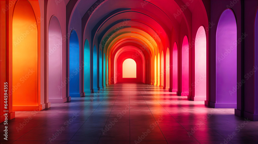 Obraz premium Hallways with gradient-painted doorways