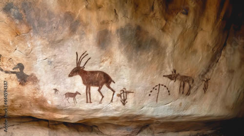 Cave painting - cave art - cave - prehistory - caveman - Created with Generative AI technology.