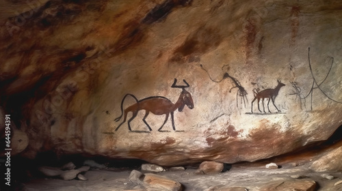 Cave painting - cave art - cave - prehistory - caveman - Created with Generative AI technology.