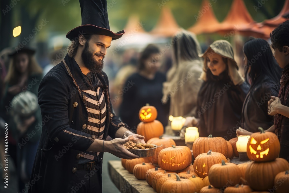 Pumpkin carving festival on the square in the city