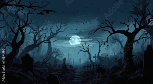 Halloween background with scary pumpkins candles in the graveyard at night with a castle background © loran4a
