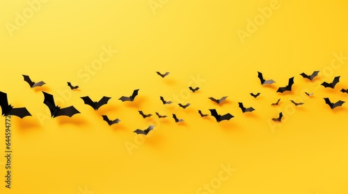 halloween bats flying over yellow background © loran4a
