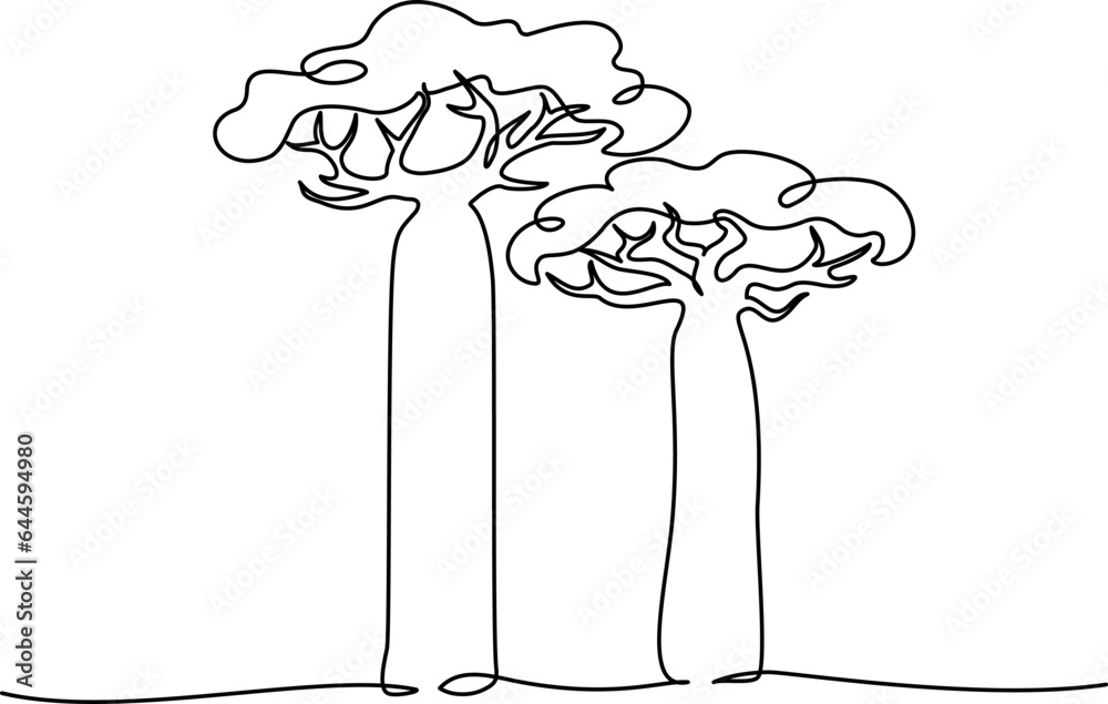 Exotic Baobab tree sign. Continuous one line art drawing style. Exotic Baobab tree sign. Continuous one line art drawing style.