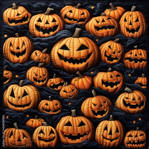 seamless pattern with faces pumpkin devil in the dark background - Halloween pattern background