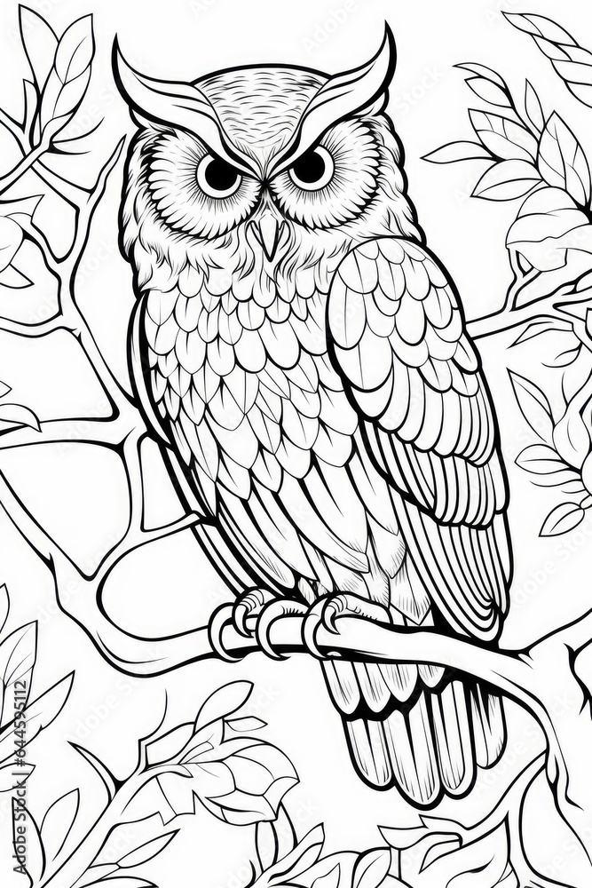 Fototapeta premium Black and white illustration of animals, cartoon page, coloring page for kids and adults.