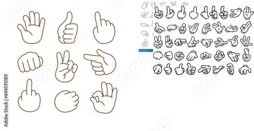 Hands poses. Female hand holding and pointing gestures, fingers crossed, fist, peace and thumb up. Cartoon human palms and wrist vector set. Communication or talking with emoji for messengers