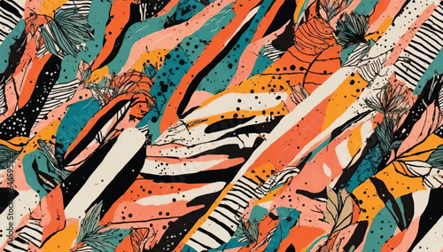 Hand drawn modern artistic stripes collage print, Unique exotic abstract contemporary seamless pattern