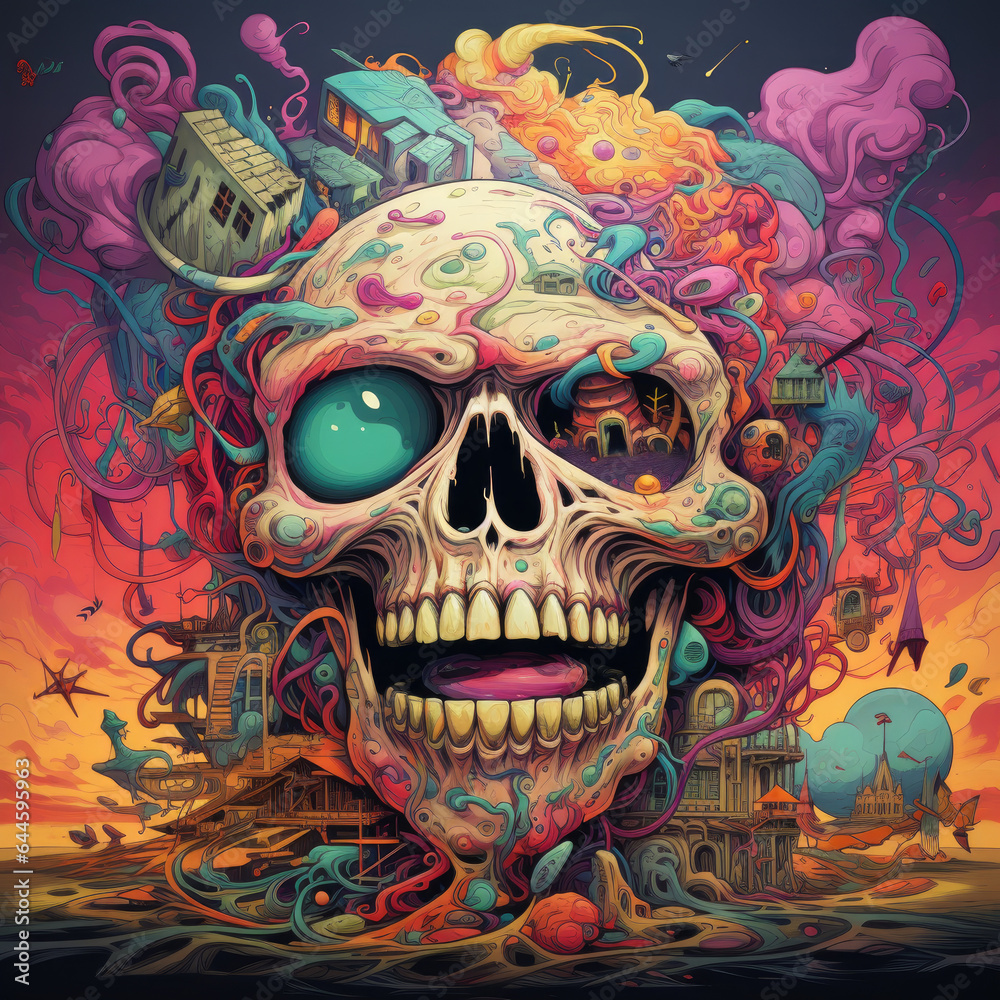 Zombie Portrait in the Style of Disfigured Forms with Skull Motifs Zombie Portrait in the Style of Disfigured Forms with Skull Motifs