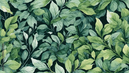 Hand painted foliage pattern, seamless floral print with green leaves, watercolor