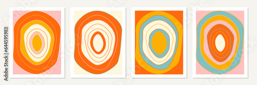 Obraz na płótnie Minimalist geometric poster design. Mid century modern Bauhaus style inspired artwork. Vector abstract art set with circles in pastel pink, yellow, blue, orange and off white. w salonie