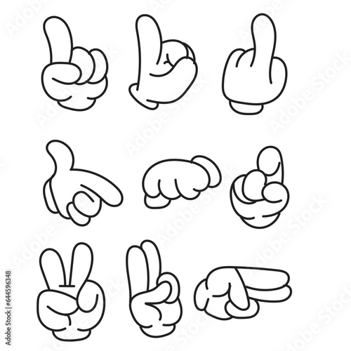 Hands poses. Female hand holding and pointing gestures, fingers crossed, fist, peace and thumb up. Cartoon human palms and wrist vector set. Communication or talking with emoji for messengers
