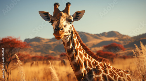Giraffe savannah. Generative Ai © Vika art