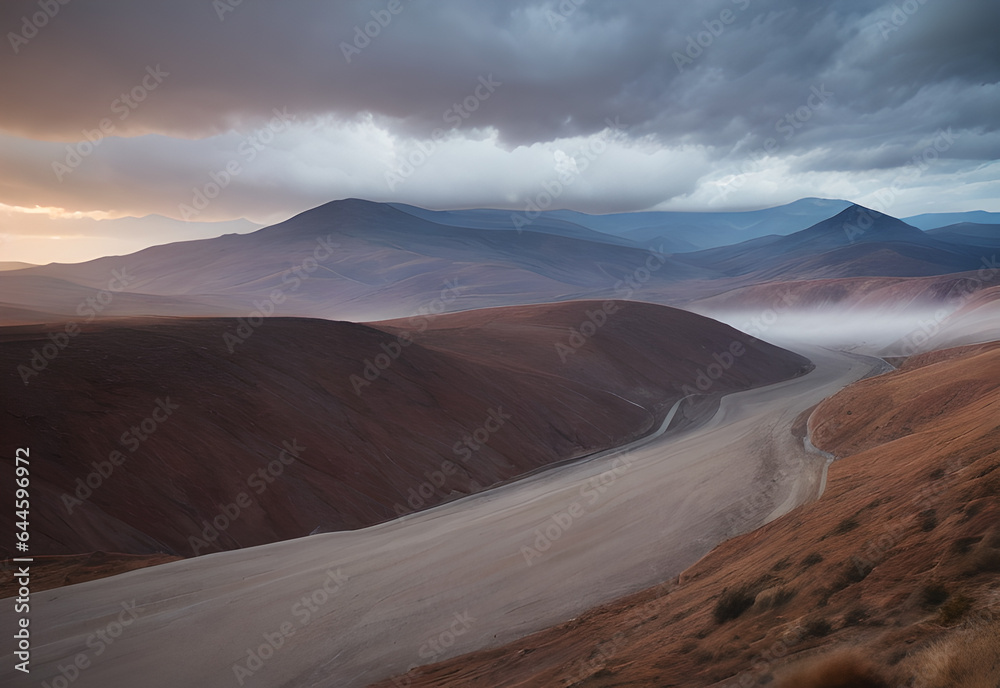 Fototapeta premium Desert road clouds, generative ai