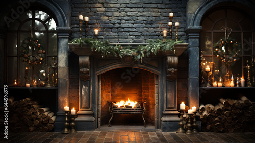 Fireplace in the Christmas. Generative Ai