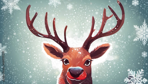 Cute christmas reindeer with snow abstract illustration with copy space