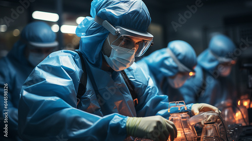close up of male surgeon in protective clothing performing operation in operating room. healthcare and medical concept