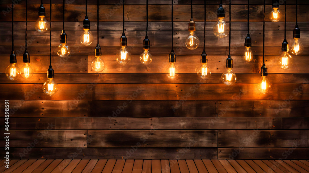 Obraz premium Detailed view of warm light bulbs against wooden backdrops