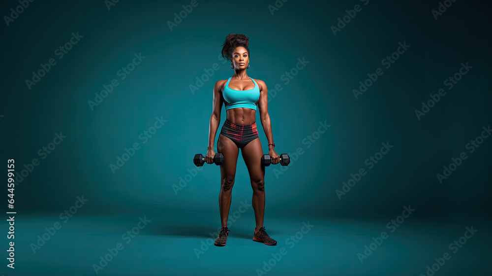 Black woman exercising with dumb