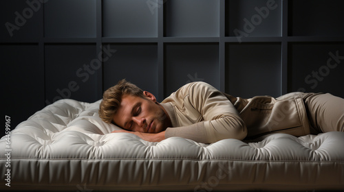 handsome young man sleeping in bed at home © S...