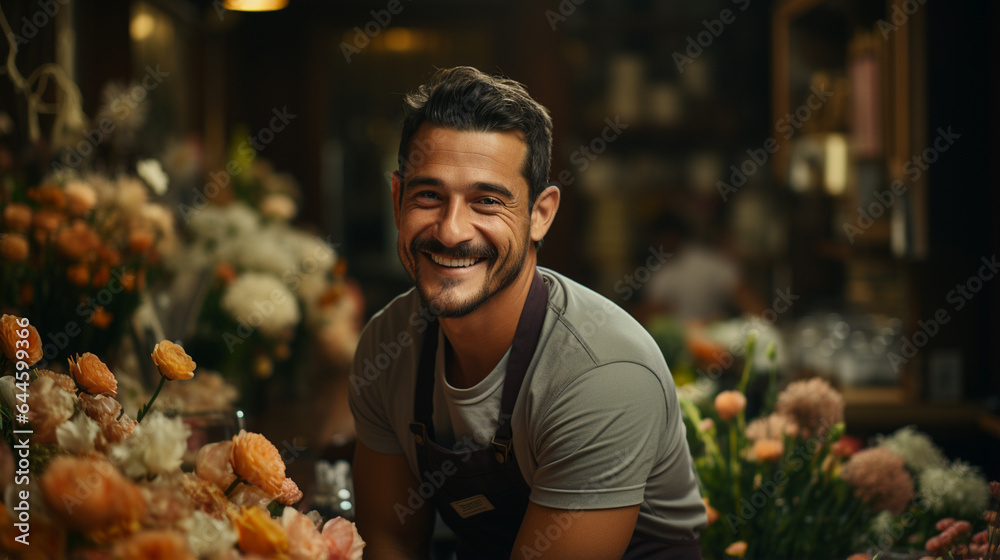 portrait of smiling man in apron looking at camera portrait of smiling man in apron looking at camera