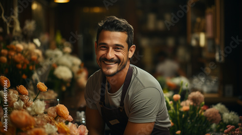 portrait of smiling man in apron looking at camera