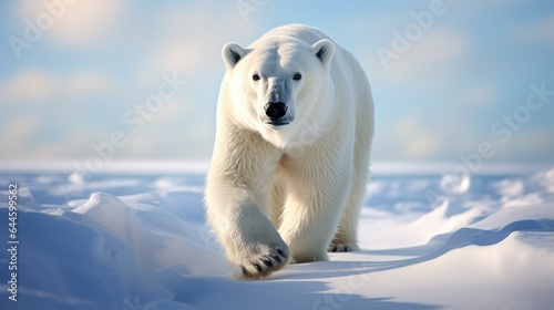 A breathtaking shot of a Polar Bear his natural habitat, showcasing his majestic beauty and strength.