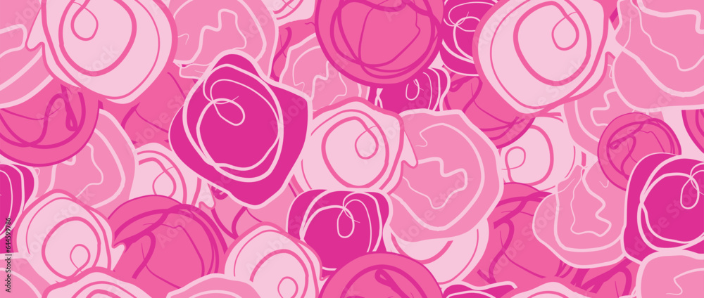 seamless pattern of abstract rose, shapes of lines. hand drawn illustration in pink color. modern, romantic one line art. for print, textile, wallpaper, banner, web, background. barbie style seamless pattern of abstract rose, shapes of lines. hand drawn illustration in pink color. modern, romantic one line art. for print, textile, wallpaper, banner, web, background. barbie style