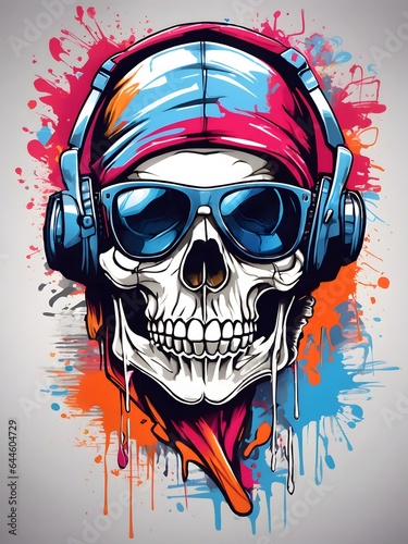 Graffiti Skull Tshirt Design Skeleton Head Sunglasses Rainbow Paint Skull Sticker Urban Skull Illustration Skull Background Graffiti Wallpaper Skull Illustration AI Generative