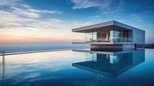 Modern luxury summer villa with infinity pool. Generative AI © piai