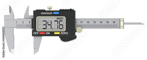 Digital, electronic vernier caliper. 3D rendering isolated on transparent background