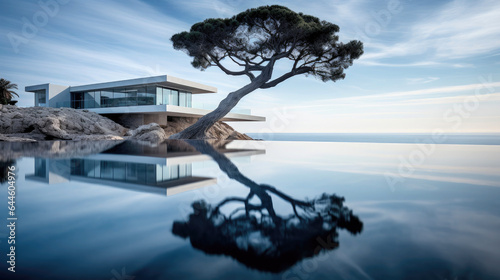 Modern luxury summer villa with infinity pool. Generative AI
