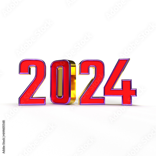 Happy New Year 2024. Golden 3D, Gold 3D numbers on PNG Background for Poster, Calender