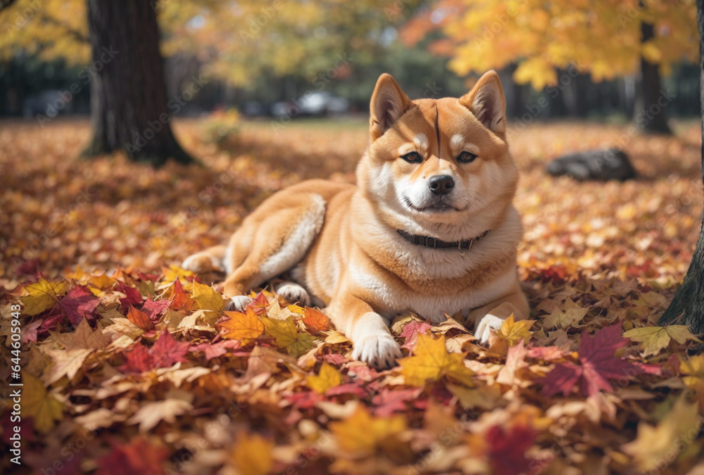 Shiba Inu dog in autumn park Shiba Inu dog in autumn park