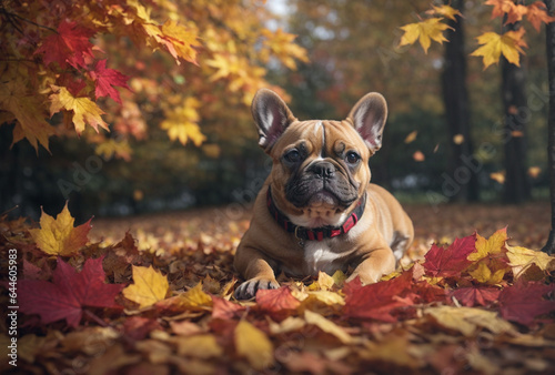 french bulldog in autumn leaves