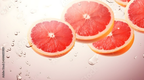 Grapefruits in water, selective focus, white background