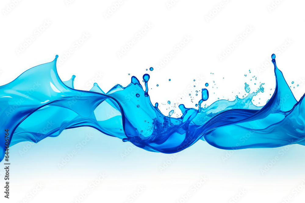 Blue color wave splash with splatters and drops on solid color white background. Blue color wave splash with splatters and drops on solid color white background.