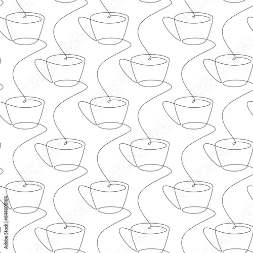 Wallpaper Mural Vector coffee cup icon background. Line continuous  seamless pattern. Cartoon linear mug backdrop. Outline hot drink doodle illustration. Kitchen wallpaper, print, graphic design, card, banner. Torontodigital.ca