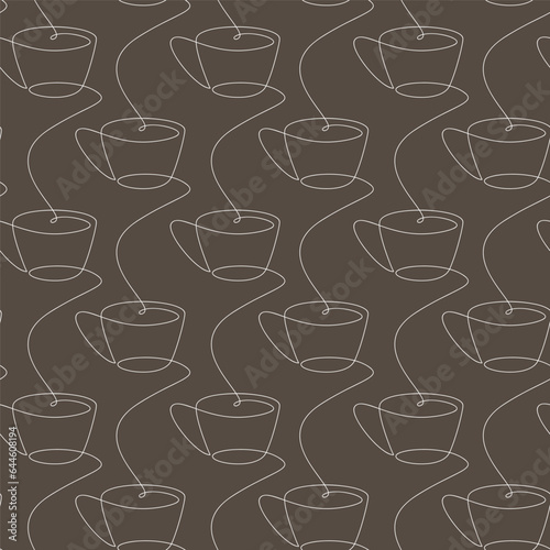 Wallpaper Mural Line continuous seamless pattern vector. Coffee cup icon background. Cartoon linear mug backdrop. Outline hot drink doodle illustration. Kitchen wallpaper, print, graphic design, card, banner. Torontodigital.ca