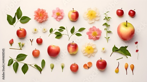 Apples photo realistic flat lay pattern background.