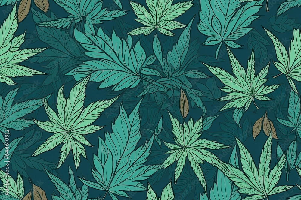 Cartoon style seamless cannabis, marijuana leaves, pattern texture digital print. Digital Wall Tile Decor For Home. Generative AI