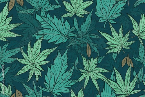 Cartoon style seamless cannabis, marijuana leaves, pattern texture digital print. Digital Wall Tile Decor For Home. Generative AI