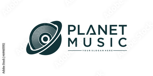 Creative planet music logo design inspiration with vinyl records