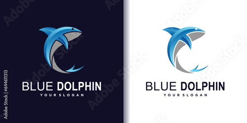 Abstrac dolphin logo design template with blue gradient style