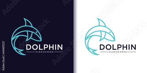 Dolphin logo template design minimalist with creative line art style