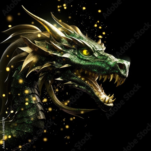 Green Dragon in light bokeh, symbol of 2024 year. © notannft