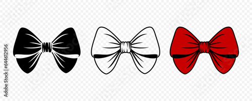 Vector Cartoon Bow Tie or Gift Bow, Cut Out and with Outline Icon Set Isolated. Bow Design Template © gomolach