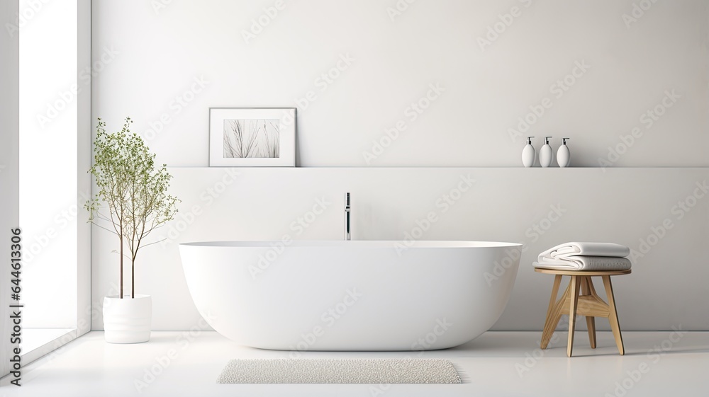 a modern white bathtub surrounded by pristine white towels and neatly placed slippers, all within a minimalist bathroom interior. The scene highlights the simplicity and elegance a modern white bathtub surrounded by pristine white towels and neatly placed slippers, all within a minimalist bathroom interior. The scene highlights the simplicity and elegance